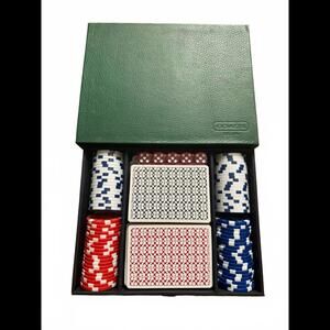 Leather Coach Poker Chip Set with Cards - Complete